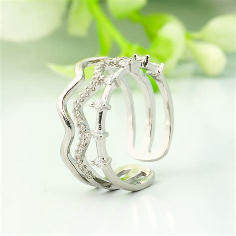 Buy online now Crystal Studded Silver Layered Ring from ferosh at a ...