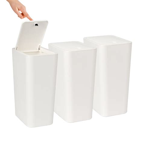 3 Pack Slim Plastic Trash Can, 2.6 Gallon Garbage Can with Press Top ...