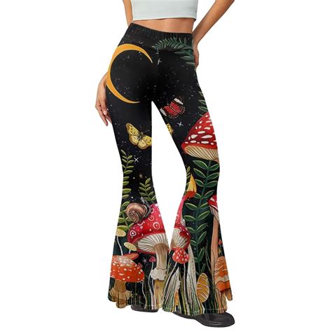 FKELYI Mushroom Yoga Flared Pants Comfy Moon Night Flared Pant Leggings ...