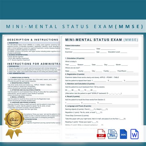 Editable Mini-mental Status Exam (MMSE) Template, Cognitive Assessment ...