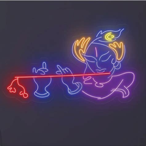 Krishna Neon Sign | Krishan Neon | Krishan With Bansuri Neon – The MB Store