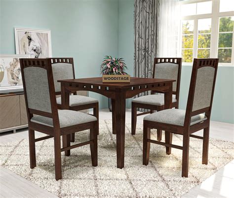 WOODSTAGE Solid Sheesham Wood 4 Seater Dining Table Set with 4 ...