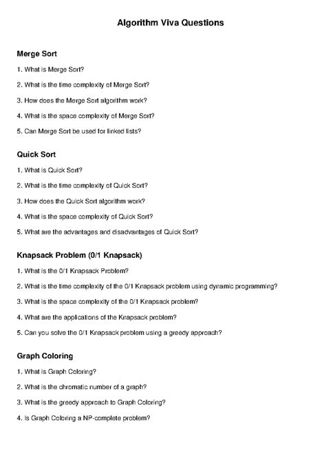 Algorithm Viva Questions: Merge Sort, Quick Sort, Knapsack, Graph ...
