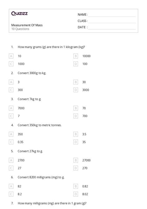 50+ Measurement worksheets for 6th Class on Quizizz | Free & Printable