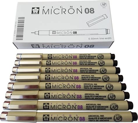 Sakura Pigma Micron pen 08 Black felt tip artist drawing pens - 8 pen ...