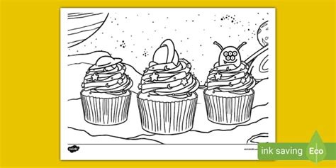 Space-Themed Cupcakes Colouring Page