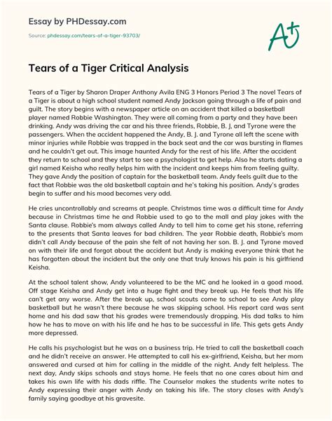 Tears Of A Tiger Critical Analysis Essay Paper Example (500 Words ...