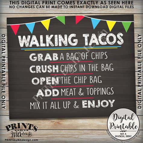 Walking Tacos Sign, Taco Bar Taco Sign, Cinco De Mayo, Sweet Sixteen ...