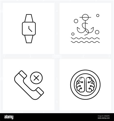 Set of 4 Modern Line Icons of accessory, phone, wrist, camping, brain Vector Illustration Stock ...