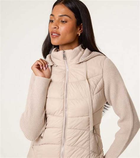Blue Vanilla Stone Knitted Sleeve Puffer Jacket | New Look