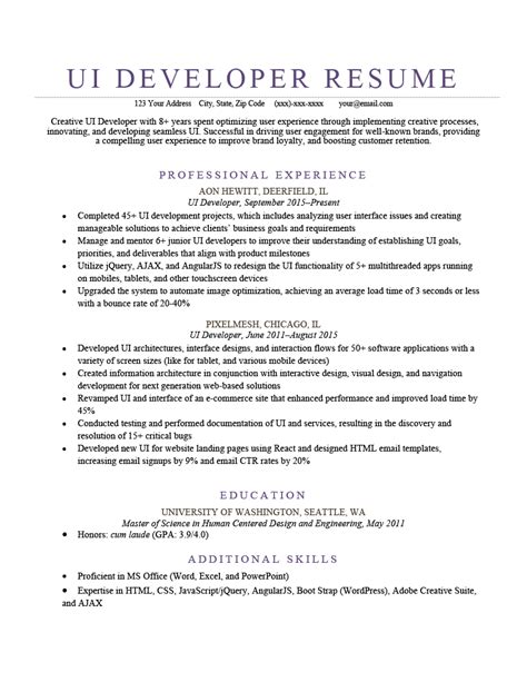 Image result for Web Developer Resume Examples