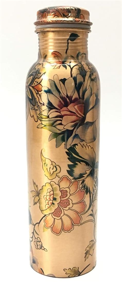 Sarman Pure Copper Water Bottle Flower Design Printed 900 ML, storage ...