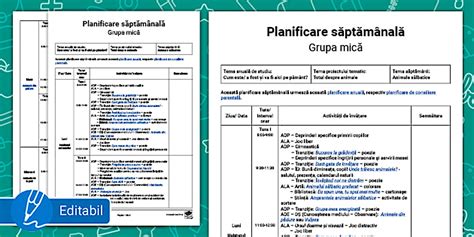 Animale sălbatice – Planificare săptămânală grupa mică