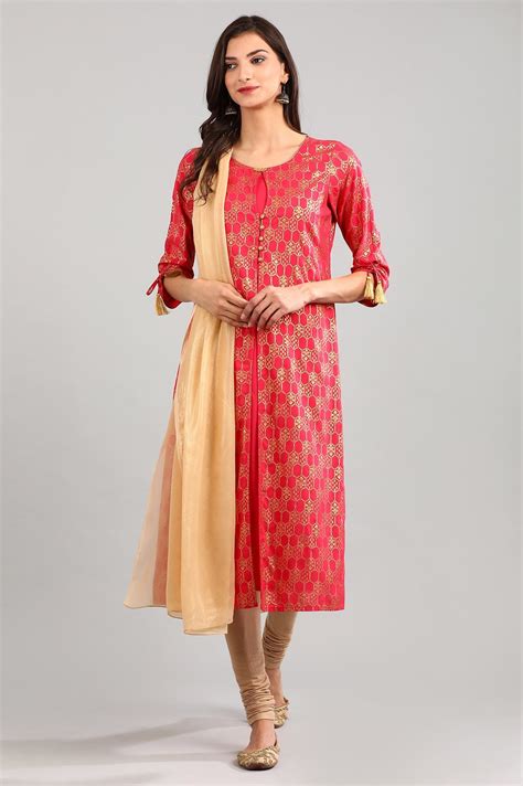 Buy Pink Round Neck Printed kurta Online for Woman | Shop for Aurelia