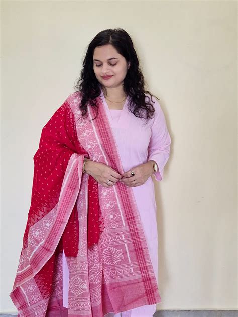 "Sharvani" Light Pink Linen Co-ord Set with Sambalpuri Handloom Dupatt ...