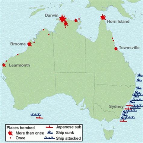 Locations of Japanese Attacks On Australia During World War 2 ...