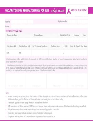 Declaration Cum Remediation Form For EUIN - Axis Mutual Fund - Fill and ...