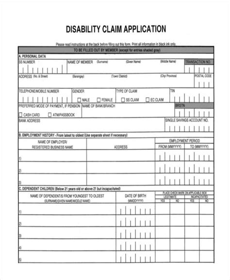 Disability Insurance Claim Form 的图像结果