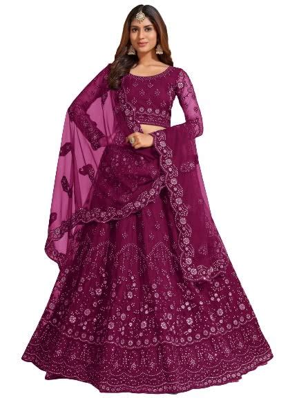 ATSEVAM Women's Embroidery Work Round Neck Semi-stiched Lehenga Choli ...