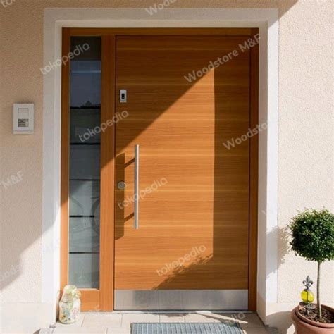 Jual Pintu jati solid tanpa bingkai kombinasi kaca samping minimalis ...