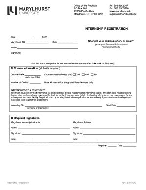 Fillable Online docs marylhurst Internship Registration Fax Email Print ...