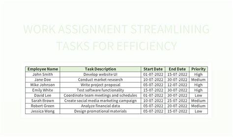 Free Work Assignment Templates For Google Sheets And Microsoft Excel ...