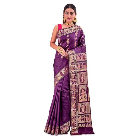 Buy PRANTIKA Women's Bishnupuri Katan Silk Meenakari Baluchari ...