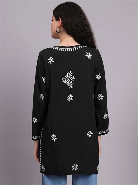 Women Hand Embroidered Chikankari Rayon Kurti PC4071 Black – Paramount ...