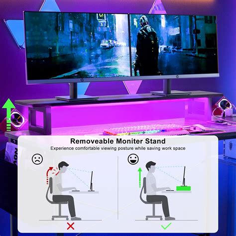Buy Homieasy L Shaped Computer Desk with LED Strip & Power Strip, 55 ...