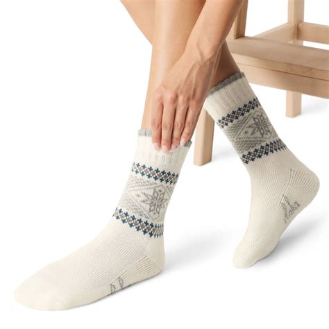 Merino Wool Socks Snowflake White - Woolville.com