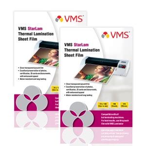 VMS Starlam Thermal Lamination Pouch 70x100mm 125 Micron -2x100 sheets ...