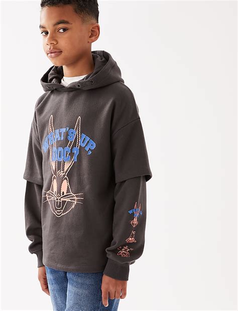 Buy Cotton Rich Looney Tunes™ Hoodie at Marks & Spencer