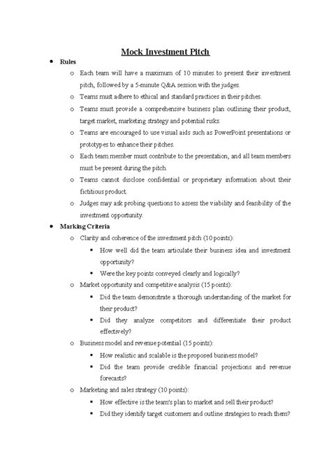 Bhaavi Rules of the events - Mock Investment Pitch Rules o Each team ...