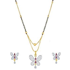 Buy Aadita Fashion Jewellery Gold Plated & American Diamond Mangalsutra ...