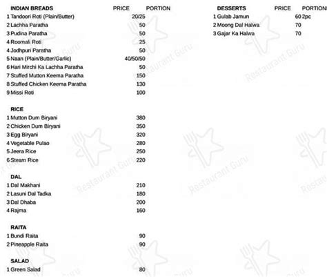 Menu at bharat bhojan, Gurugram