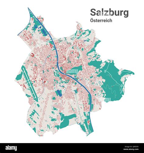 Salzburg vector map. Detailed map of Salzburg city administrative area. Cityscape panorama. Road ...