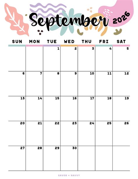 September 2026 Calendar Templates - 14 Free Printables - Savor + Savvy