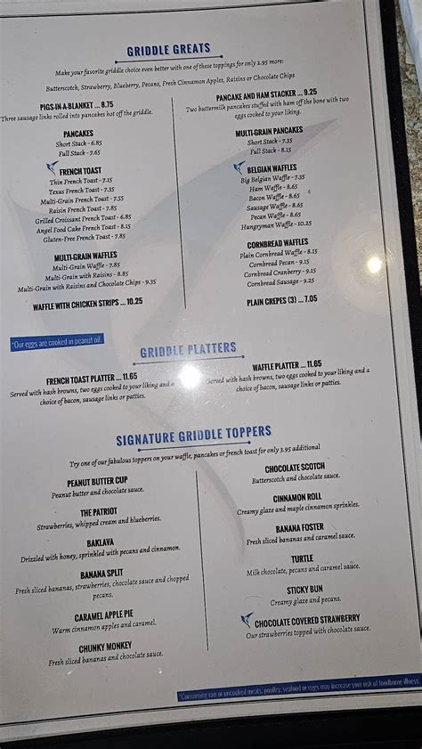 Menu at The Bluebird Restaurant, Fort Wayne