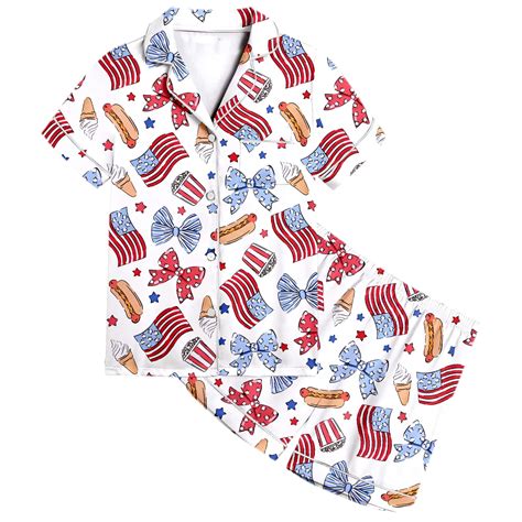 Fourth of July Girls Pajamas Size 6-7 Years Short Sleeve Pajamas Cute ...