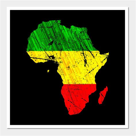 Africa Map Regga Rasta Print | Green Yellow Red Africa Pride Wall Art Print