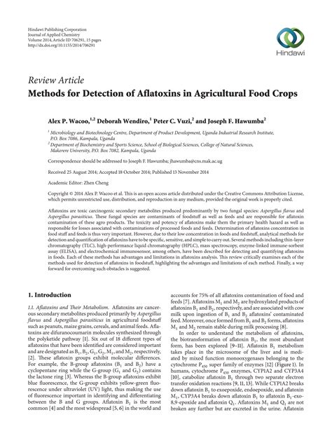 Methods for detection of aflatoxins in agricultural food crops | PDF