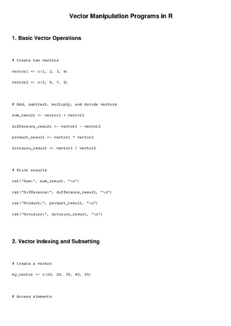 Vector Manipulation Programs in R - Basic Vector Operations Create two ...
