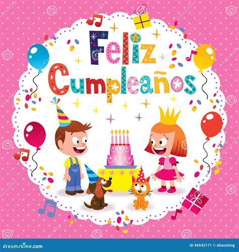 Feliz Cumpleanos - Happy Birthday In Spanish Card Vector Illustration ...