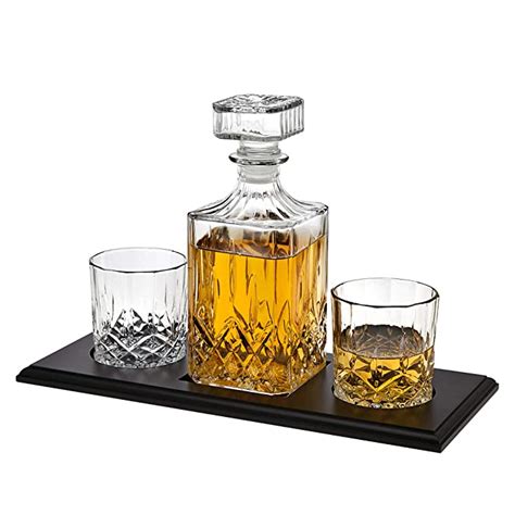 Godinger Whiskey Decanter and Glasses Bar Set, 750ml, 2 Glasses, Gold ...