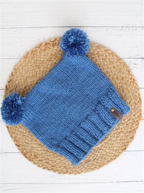Square Hat with Pom Pom for Newborn - Blue