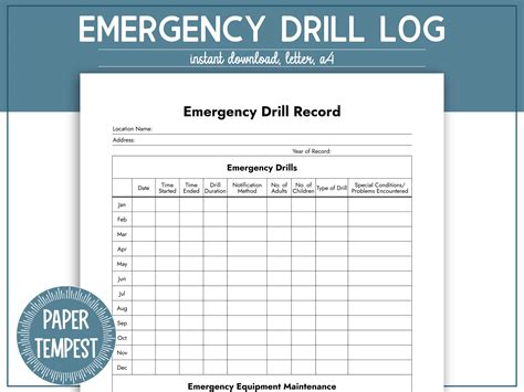 Fire Drill Log Sheet