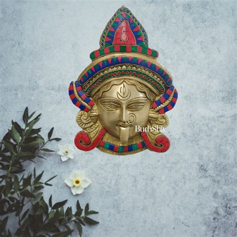 Brass Kali Maa Face Wall Mount Stonework | Budhshiv.com