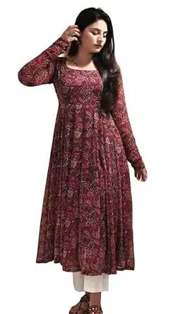 Buy TRILLMIXA Women's Georgette Fit and Flare Maxi-Dress (Ankita) Pink ...