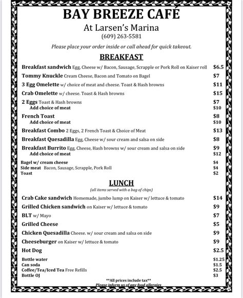 Bay Breeze Cafe Restaurant in South Jersey / Menus & Photos