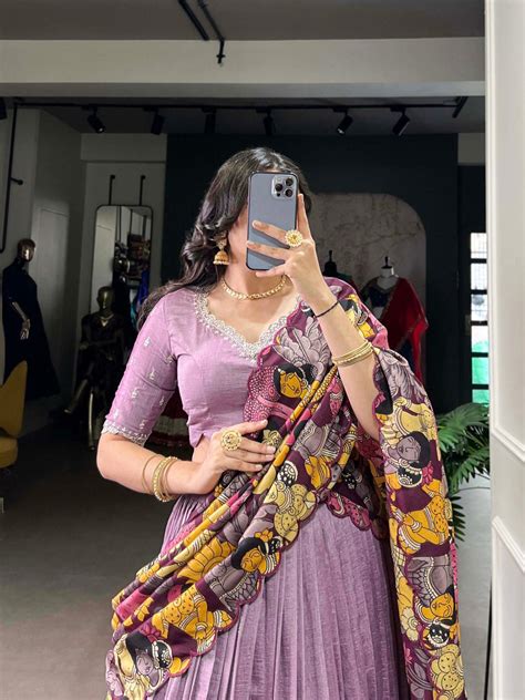 Lavender Vichitra Silk Embroidered Lehenga Set with Kalamkar
